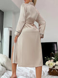 Sexy Solid Satin Night Robe Elegant Long Sleeve Pajamas with Belt