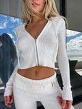 Two Piece Cute Women Tracksuit Sets Long Sleeve Zipper Hooded Sweater Knitted + Sweatpants