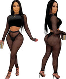 Women Sexy 2 Piece Outfits Clubwear Long Sleeve Crop Top