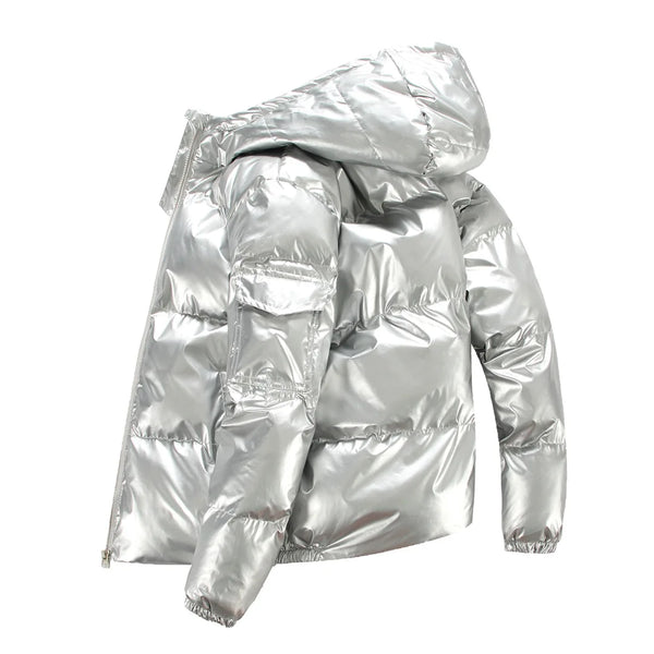 "Thick Hooded Shiny Winter Zipper Up Jacket High Quality"