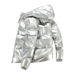 "Thick Hooded Shiny Winter Zipper Up Jacket High Quality"