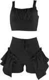 Women's Sexy Sleeveless Crop Top & Drawstring Ruffle Shorts Sets 2 Piece Tracksuit