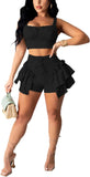 Women's Sexy Sleeveless Crop Top & Drawstring Ruffle Shorts Sets 2 Piece Tracksuit