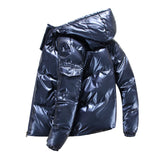 "Thick Hooded Shiny Winter Zipper Up Jacket High Quality"