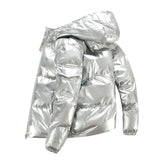 "Thick Hooded Shiny Winter Zipper Up Jacket High Quality"