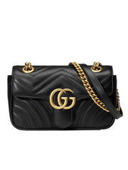 "GUCCI "GG" Marmont Mini Matelassé Black Leather Shoulder Bag"