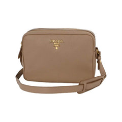 PRADA Beige Vitello Phenix Leather Double Zip Crossbody Bag